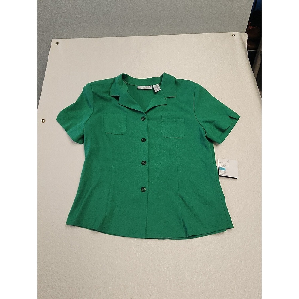 Sag Harbor Stretch Green Collared Short Sleeve Button Up Shirt Women's 16 P New